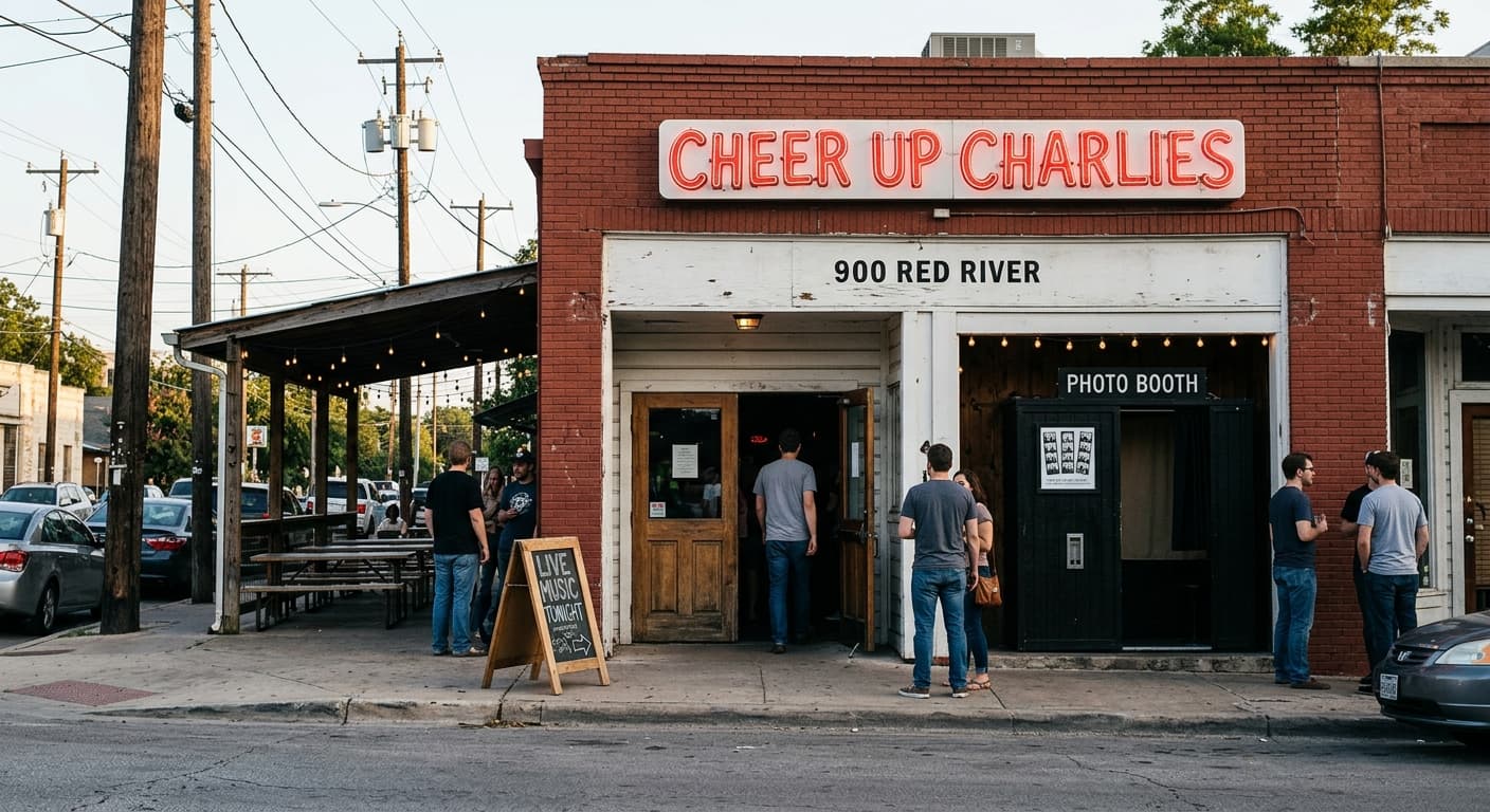 Cheer Up Charlies - Classic analog photo booth in Austin, United States. Vintage photochemical booth for instant photo strips.