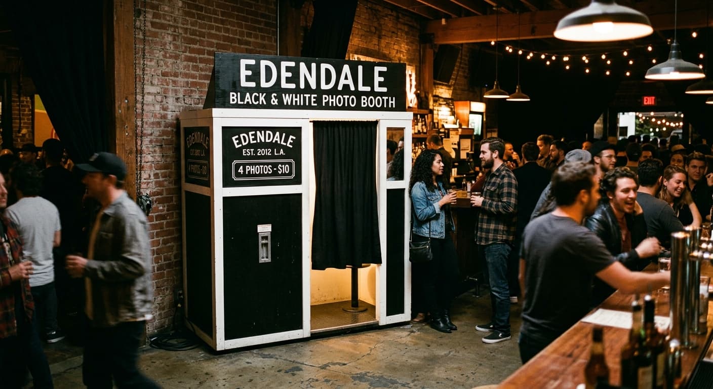 Edendale - Classic analog photo booth in L.A., United States. Vintage photochemical booth for instant photo strips.