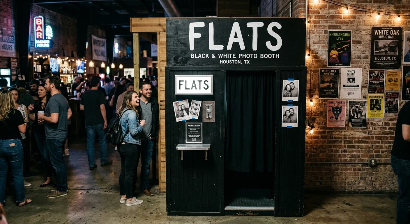 FLATS - Classic analog photo booth in Houston, United States. Vintage photochemical booth for instant photo strips.