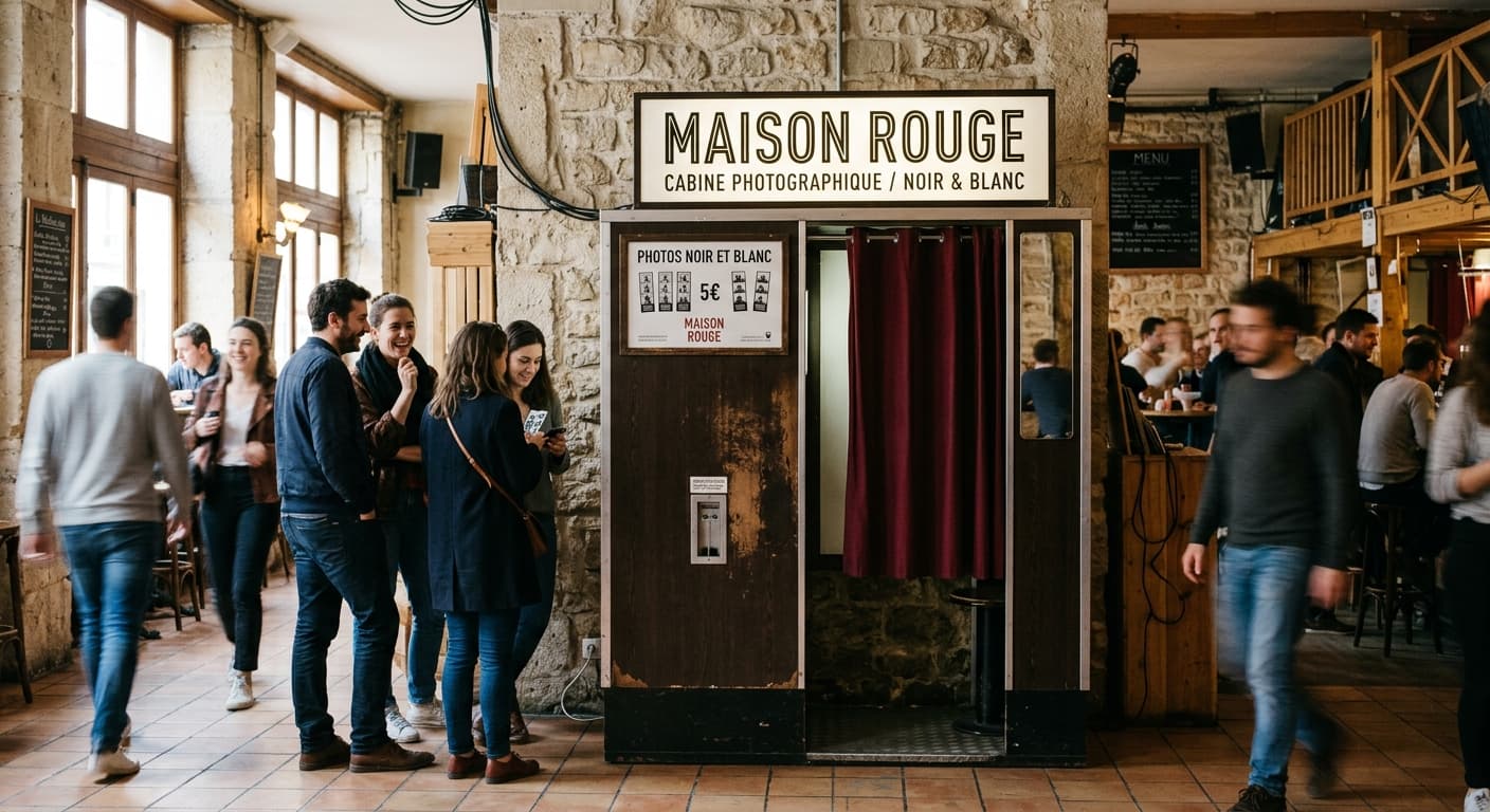 Maison Rouge - Classic analog photo booth in Paris, France. Vintage photochemical booth for instant photo strips.