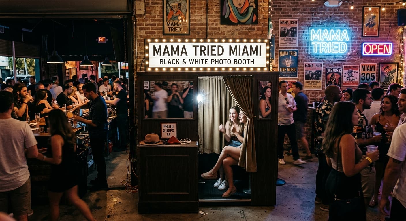Mama Tried Miami - Classic analog photo booth in Miami, United States. Vintage photochemical booth for instant photo strips.