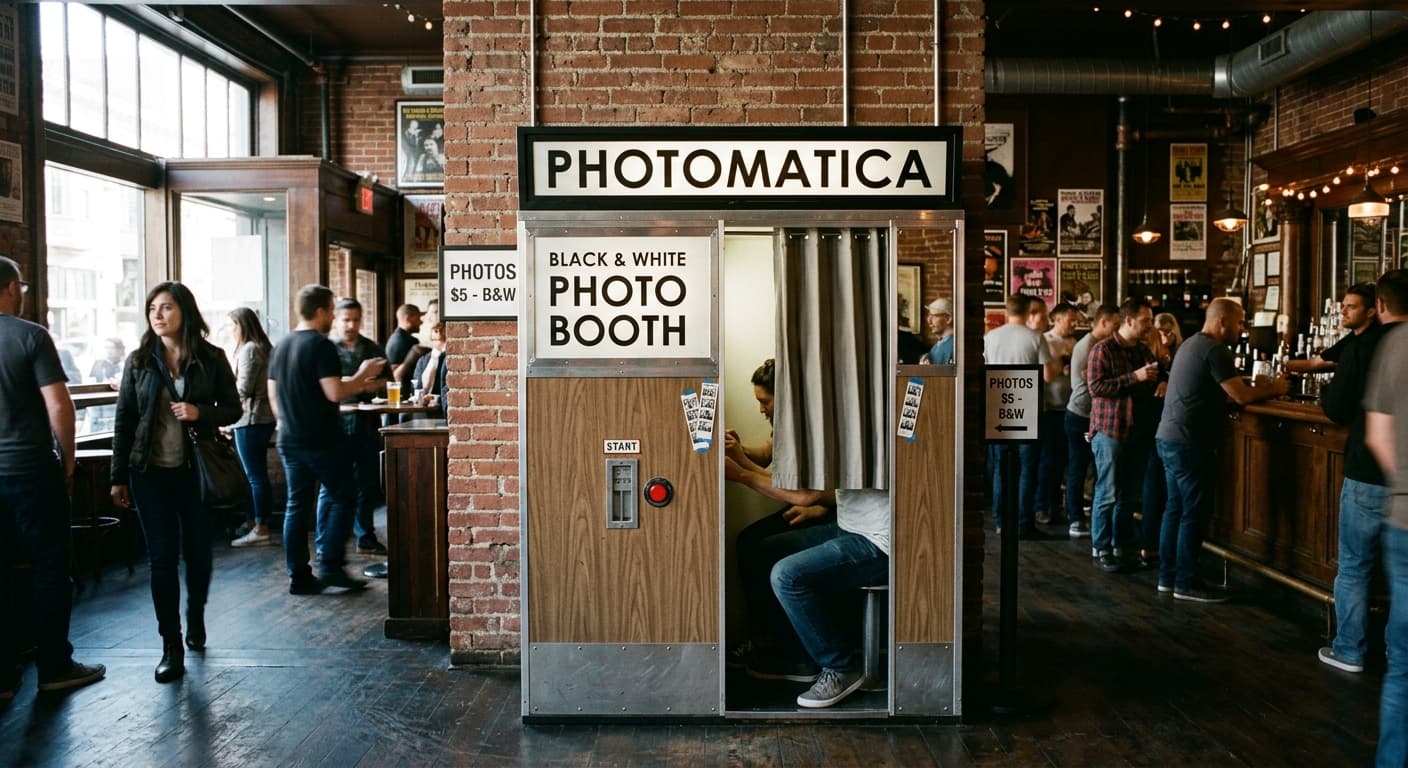 Photomatica HQ - Classic analog photo booth in San Francisco, United States. Vintage photochemical booth for instant photo strips.