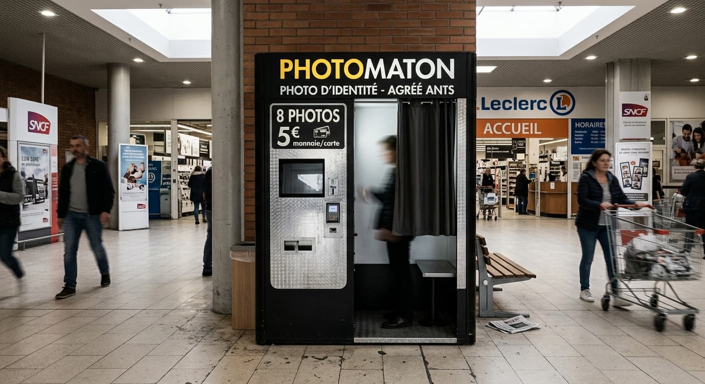 Photomaton - Leclerc Raon-l'Étape - Classic analog photo booth in Raon-l'Étape, France. Vintage photochemical booth for instant photo strips.