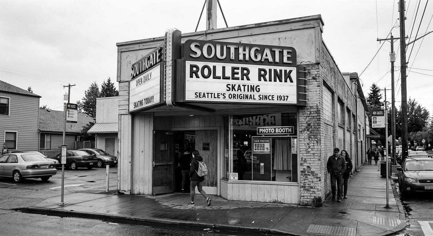 Southgate Roller Rink - Classic analog photo booth in Seattle, United States. Vintage photochemical booth for instant photo strips.
