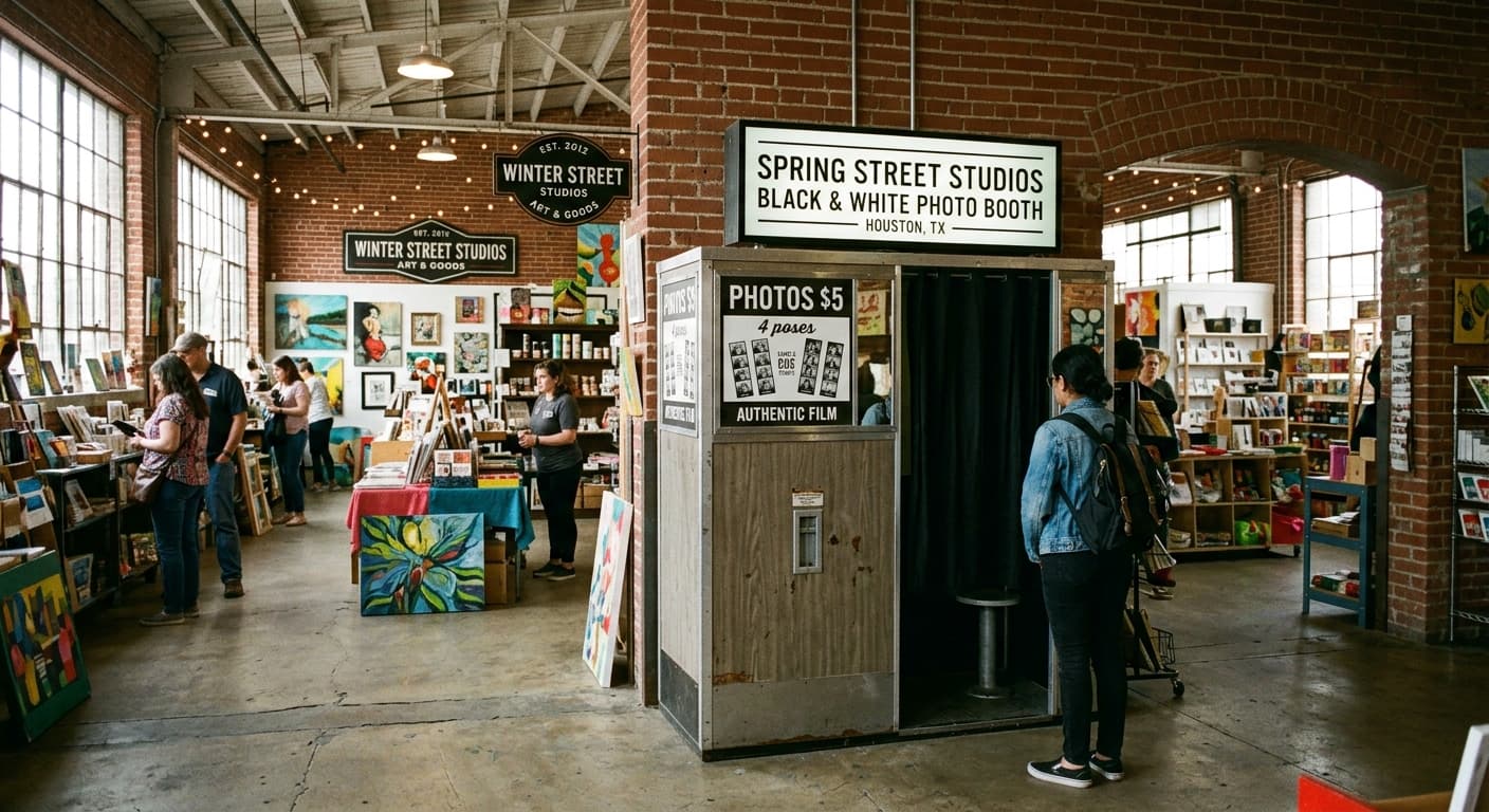 Spring Street Studios - Classic analog photo booth in Houston, United States. Vintage photochemical booth for instant photo strips.