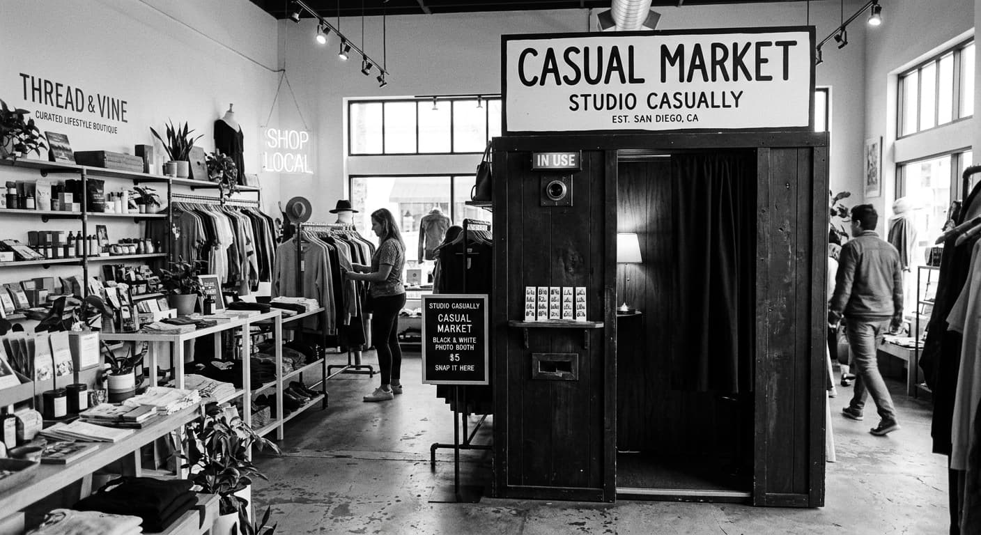 Studio Casually’s Casual Market - Classic analog photo booth in San Diego, United States. Vintage photochemical booth for instant photo strips.