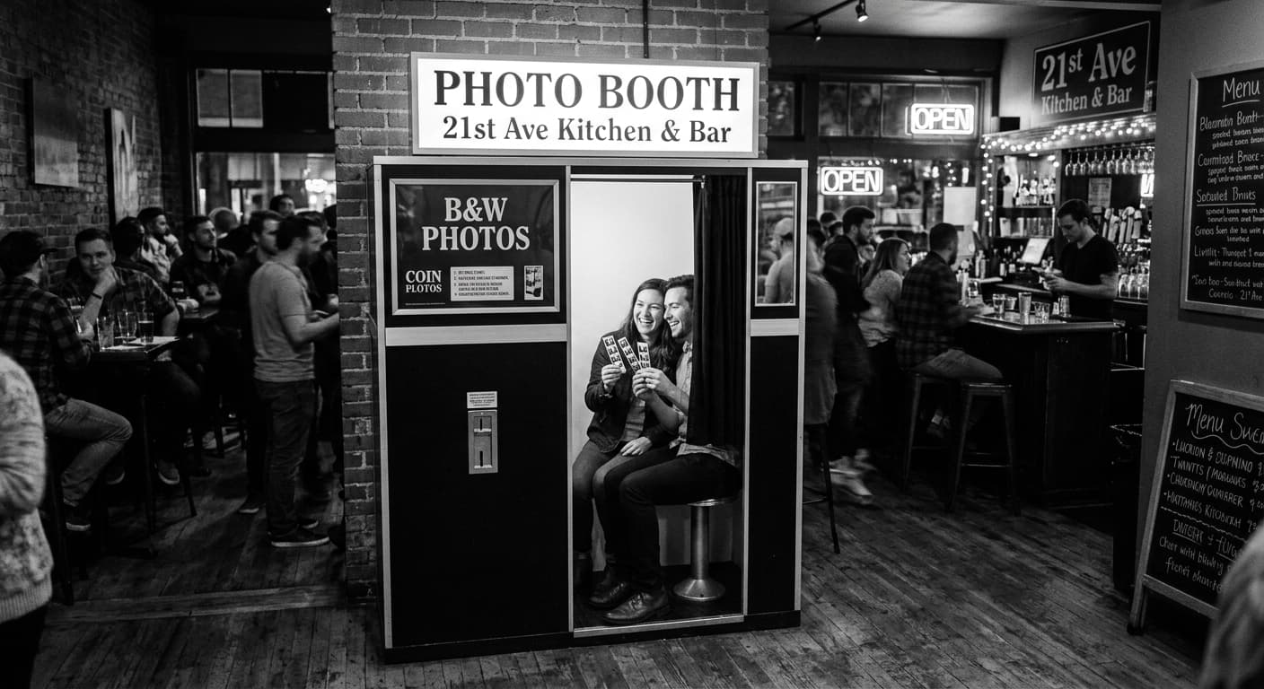 Twenty First Ave Kitchen & Bar - Classic analog photo booth in Portland, United States. Vintage photochemical booth for instant photo strips.