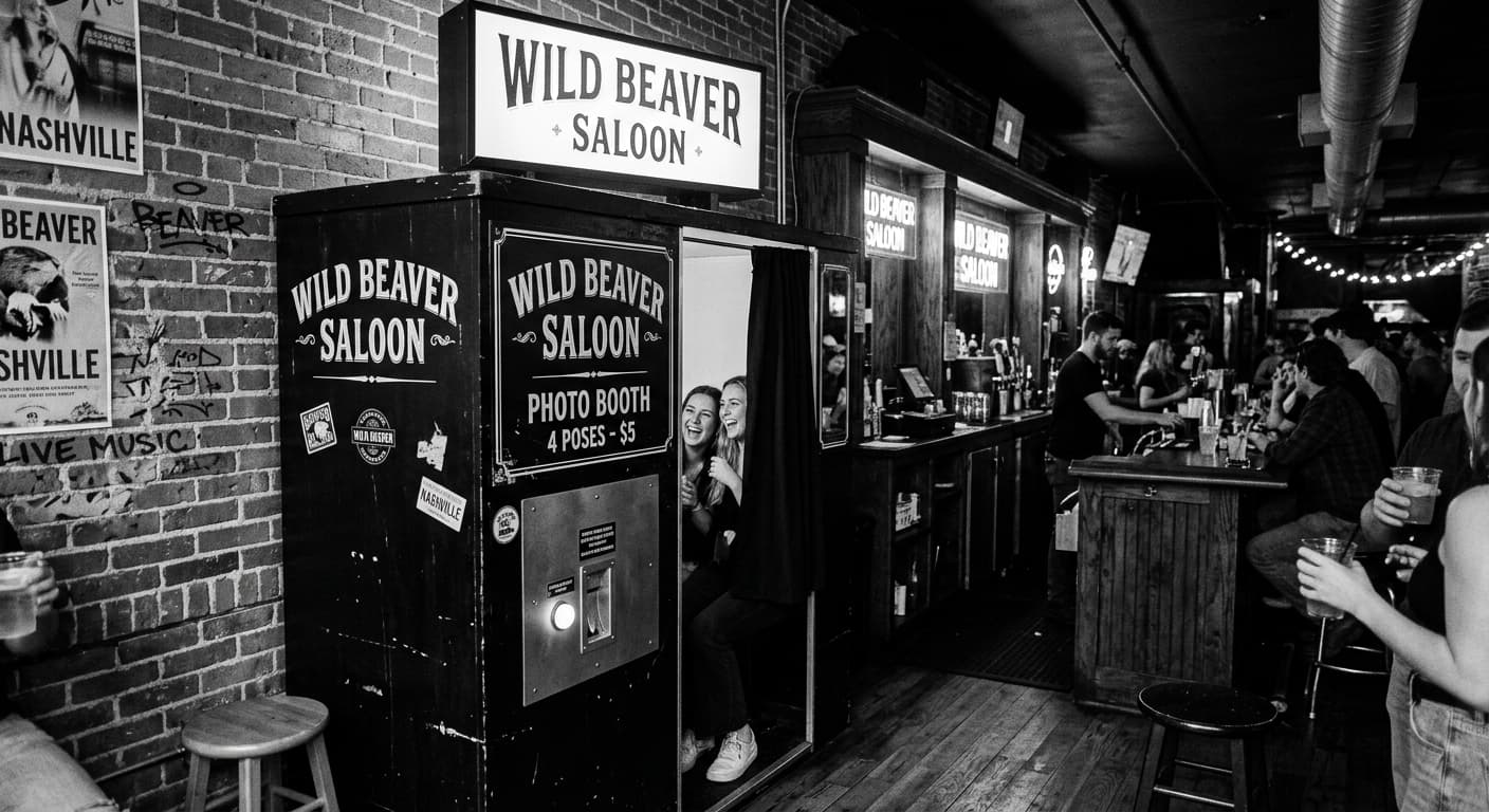 Wild Beaver Saloon - Classic analog photo booth in Nashville, United States. Vintage photochemical booth for instant photo strips.