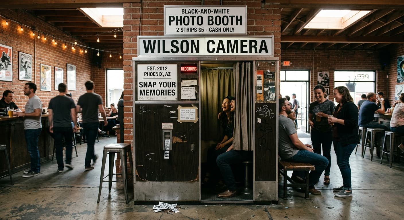 Wilson Camera - Classic analog photo booth in Phoenix, United States. Vintage photochemical booth for instant photo strips.